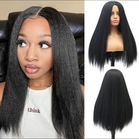 Perruque complète en cheveux raides africains effet Yaki, résistante à la chaleur, fabriquée à la machine, densité 150%, avec bonnet en maille à boutons