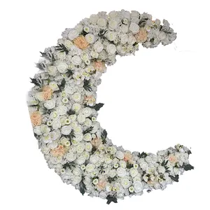 Bunga Buatan Tangan, Bentuk Bulan Penataan Bunga Buatan Sendiri, Anggrek Mawar, Bunga Pernikahan, Latar Belakang Dinding dengan Dudukan