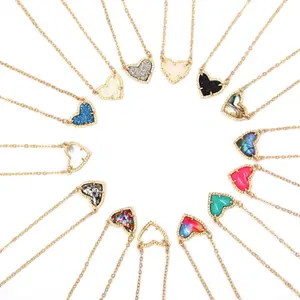 New Valentines Gift Faux Glitter Abalone Stone Small Heart Shaped 3D Resin Shell Mini Love Druzy Necklaces for Women Pendants