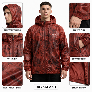 Chaqueta cortavientos con capucha y estampado de camuflaje para hombre, impermeable, para deportes al aire libre, con logotipo personalizado, OEM, ODM - Product Image 3