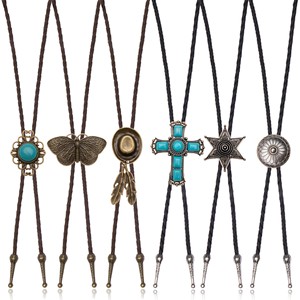 Ensemble de 6 cravates Bolo en pierre turquoise, style western vintage, cravate en cuir tressé faite à la main pour hommes, accessoires de chemise - Product Image 4