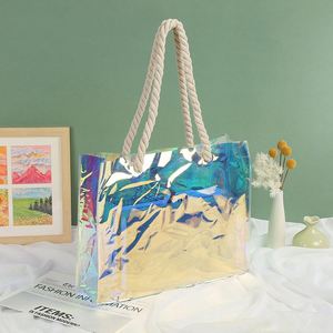 Custom Modern Folding Hologram PVC Beach <b>Tote</b> <b>Bag</b> 2024 <b>Clear</b> Laser Handbag Holographic Iridescent Shopping <b>Bags</b> - Product Image 2