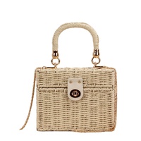 2025 gros décontracté double usage tissé paille rotin sac petite boîte carrée papier sac de plage avec robe Style