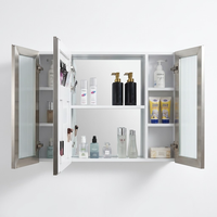 Armoire de salle de bain en acier inoxydable avec miroir, étagères multiples et porte miroir intérieure pour salon, salle de bain commerciale, décoration moderne