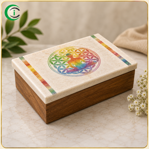 Boîte de rangement en bois avec couvercle en marbre de grès de qualité supérieure, 7 pouces, organisateur de bijoux décoratif pour coiffeuses, chambres et salons - Product Image 1