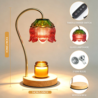 Lampe chauffe-bougie électrique vintage à intensité variable, décoration d'intérieur pour chambre et salon, cadeau de Noël, en bois et verre floral, prise CA standard