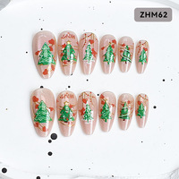 24 faux ongles à presser, forme amande, motif sapin de Noël, flocon de neige, rouge, vert, argent, paillettes, neige, vente en gros, dropshipping