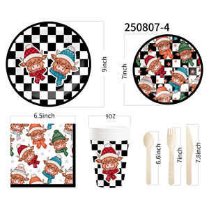 Platos y Vasos Desechables de Papel con Diseño a Cuadros Blancos y Negros de Vaca, Tema de la Amistad, para Fiestas de Cumpleaños, Marca DAMAI - Product Image 3
