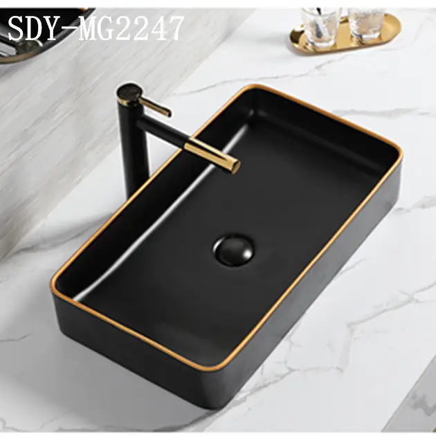 Black Designer Basins Bathroom Black Matt Gold Color Wash Basin Sink Ceramic Color Basin Sink Wash Lavabo