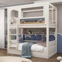 Lit mezzanine de luxe JS pour adolescents, lit mezzanine pour enfants, durable et confortable, structure en bois massif avec échelle, armoire et toboggan