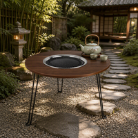 Table de foyer ronde portable avec barbecue, foyer extérieur multifonctionnel à bois pour jardin, cour et fête