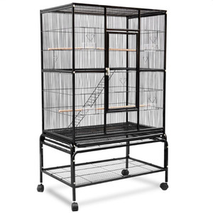 Cages de transport et d'élevage pour oiseaux de compagnie, grande taille, en métal noir thermolaqué, en forme de cœur, avec grande cage en fil métallique, fourniture d'usine - Product Image 1