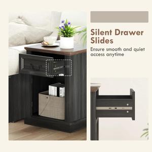 <strong>Side</strong> Table Set of 2, End Tables with Drawer and <strong>Cabinet</strong>, Nightstands for Small Spaces, Living Room, <strong>Black</strong> - Product Image 2