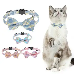 Wholesale Pet Cats Accessories Collar Personalized Plaid Bow Cute Cat Collars Breakaway Safety Small Dog Cat Collar