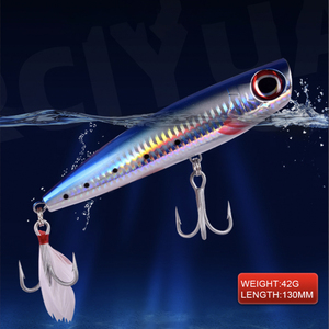 Leurre Popper 95mm/130mm pour la pêche en eau douce et salée (<span class=keywords><strong>carpe</strong></span>, saumon, brochet, morue, bar, marlin) – Appât de surface avec hameçons - Product Image 1