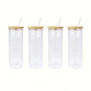 Verre à sublimation personnalisé de 25 oz, transparent dépoli, type Mason Jar, avec couvercle et paille, pour vin et bière - Product Image 1