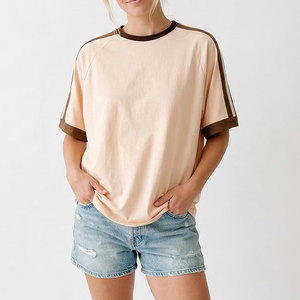 Camiseta Oversize de Algodón 100% para <span class=keywords><strong>Mujer</strong></span>, Estilo Urbano, con Bloques de Color, Cuello Redondo, Manga Corta, Retro, Holgada, Unisex, para Verano - Product Image 2