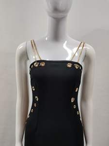 <span class=keywords><strong>Robe</strong></span> longue noire à fente haute Bettergirl 2026 avec boucle œil de poulet et double chaîne pour l'épaule - Product Image 5