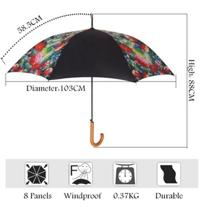 Traditional 23 Inch Hook Handle <b>Umbrellas</b> Classic Fiberglass Ribs Metal Stick Strong <b>Windproof</b> Auto Open Pongee Sunny Kinte OED - Product Image 6