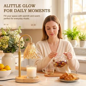 Lampe chauffe-cire en verre en forme de larme avec bras métallique incurvé réglable en hauteur et base ronde en bois massif, pour crème française, décoration intérieure et cadeau - Product Image 4