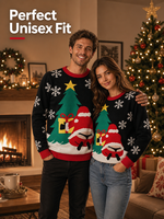 Pull de Noël humoristique du Père Noël noir imprimé numérique 3D, pull festif en maille, vêtement confortable pour les fêtes, OEM