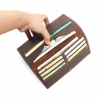 Dompet Kartu Vintage Cowboy LeaCover Anti-Maling Kapasitas Ekstra Tipis dengan Lapisan Poliester Panjang Pendek untuk Pria