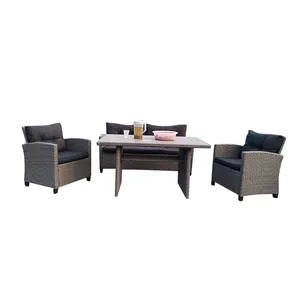 4 adet açık hasır sandalye Bistro konuşma seti için masa ile çim plaj havuz dekor hasır Rattan mobilya