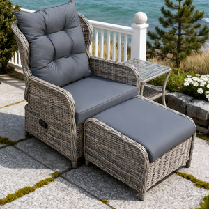 Factory Direct Whole Sale Infinity-Position Outdoor Rattan Recliner: Gas-Lift Assisted Lounge Chair with Footrest & Coffee <b>Table</b> - Product Image 1