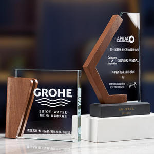 High-End Solid Wood Crystal <b>Trophy</b> Laser <b>Engraved</b> Glass Award For Conference Business Gifts - Product Image 1