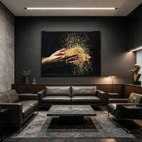 Décoration murale rectangulaire 3D moderne faite à la main, motif sable doré, base en MDF, cadre noir suspendu pour hôtels de luxe et maisons