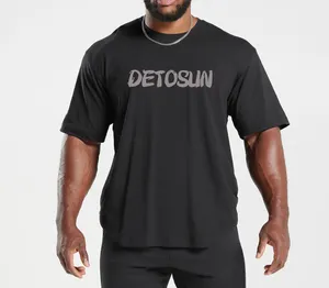 Personalizar al por mayor de los hombres de algodón de gran tamaño streetwear camisetas de peso pesado fitness gimnasio deporte serigrafía camisas de hombro caído