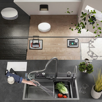 Évier de cuisine Intelligent en cascade en nid d'abeille moderne avec lave - tasse Évier de cuisine multifonctionnel en acier in