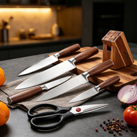 Ensemble de couteaux de cuisine multi-usages personnalisés de haute qualité 7 pièces bloc de bois manche en bois ensemble de couteaux de chef forge