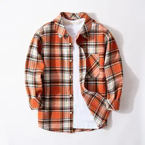 2024 Spring New Long Sleeve Plaid Shirt Boys Casual Cotton Collar Stripes Kid's Shirt