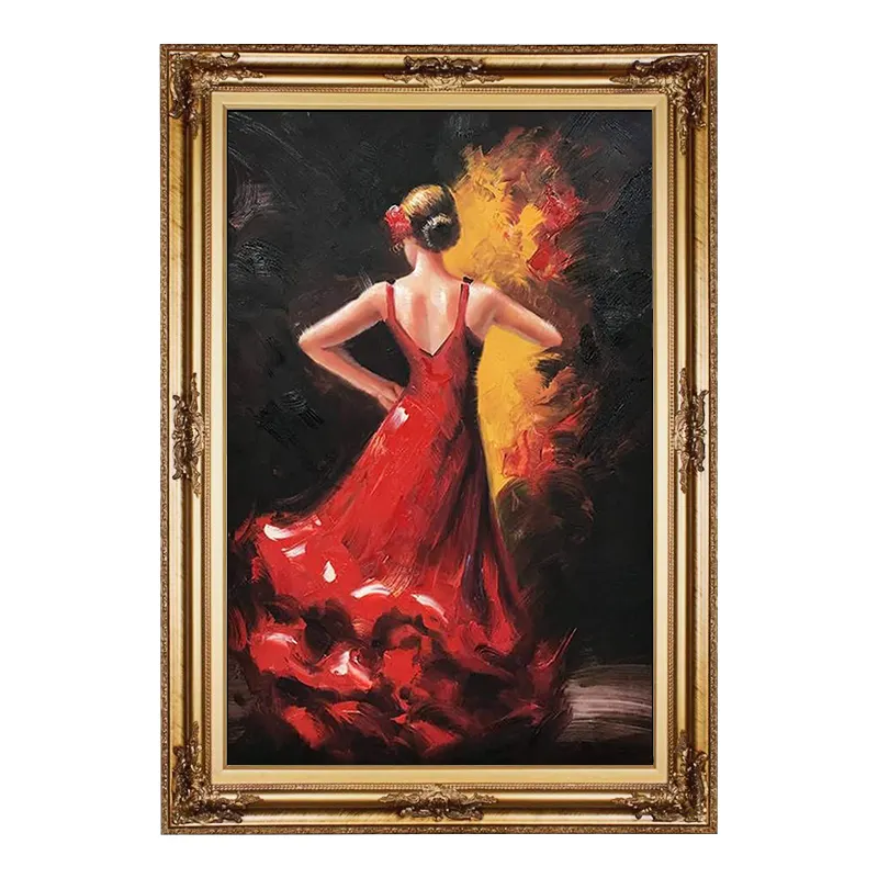 Lukisan Minyak Kanvas Buatan Tangan Dafen Penari Gadis Gaun Merah Dekorasi Seni Dinding Kualitas Tinggi