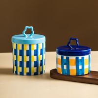 Artistieke gestreepte keramische voorraadpot met fruitdeksel, creatieve porseleinen koffiebonen/thee bewaardoos, bureau snoepvaas, groothandel