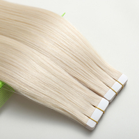 Extensions de cheveux humains Remy européens de qualité supérieure, 100% vierges, cuticules alignées, blond platine, double épaisseur, extensions à bandes adhésives