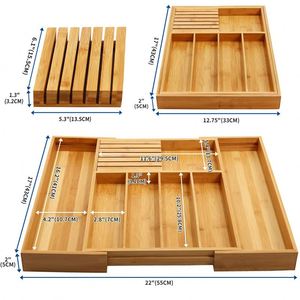 Organisateur de tiroir à couverts en bambou extensible pour cuisine, avec porte-couteaux - Product Image 3