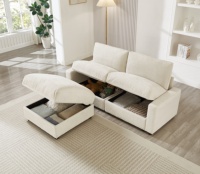 Sofá Seccional Modular en Forma de L de 2 Plazas, Minimalista, con Otomana Ahorradora de Espacio, Tapizado en Tela de Poliéster, Ideal para Salas de Estar Pequeñas