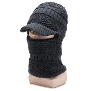 Knitted Hat Scarf Neck Warmer Set 3 Piece Fleece Lined Warm Winter Outdoor Cycling Protection Adult Unisex Black Gray Red Brown - Product Image 5