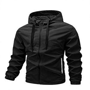 Chaqueta con Capucha para Hombre, Negra, Sólida, de Tejido Softshell, con Cierre de Cremallera, Impermeable, Resistente al Viento, Transpirable, para Todas las Estaciones, Uso en Exteriores, Corte Regular - Product Image 1