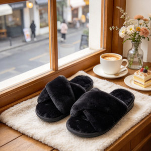 Pantoufles douillettes personnalisées à logo pour femme, avec lanières croisées, style <span class=keywords><strong>babouche</strong></span>, pour la maison, le dortoir, l'hôtel, l'appartement, l'hiver, vente en gros - Product Image 3