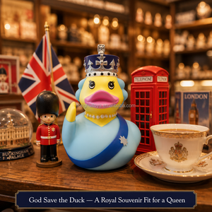 Canard en caoutchouc fantaisie Thème Royal Souvenir Cadeau personnalisé avec couronne royale et design de collier - Product Image 3