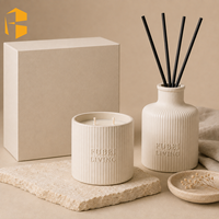 FUBEI LIVING – Ensemble de pots en céramique cannelée blanc cassé avec diffuseur à bâtonnets, coffret cadeau élégant, décoration d'intérieur de luxe, logo personnalisé