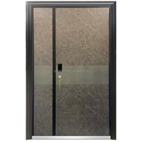 Porte d'entrée pivotante moderne en aluminium noir avec serrure intelligente, extérieur en acier inoxydable
