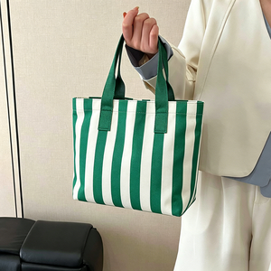 Custom Contrast Color Striped Cotton <strong>Bag</strong> Eco-friendly Foldable Party Beach Grocery <strong>School</strong> College Mini Handle Canvas <strong>Tote</strong> <strong>Bag</strong> - Product Image 4
