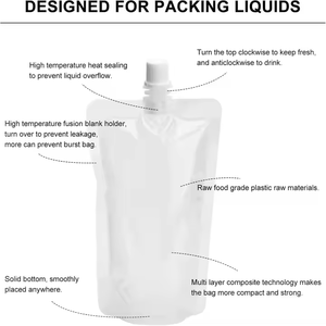 פופולרי ריק לעמוד את שקיות נוזלי פלסטיק נקי 30 מ "ל 50 מ" ל 100 מיץ רוטב חלב סבון אריזה שקית שקית כיס עם spout - Product Image 3