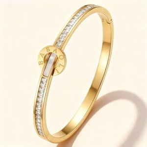 Bracelet en acier inoxydable résistant à l'eau et au ternissement, plaqué or 18 carats, avec zircon, bijoux de luxe pour femmes - Product Image 5