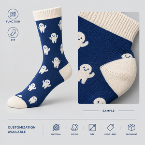 Calzini personalizzati ricamati con motivo mascotte minimalista, colore <span class=keywords><strong>ecru</strong></span>, in maglia ripetuta, con polsino, tallone e punta in cotone ed elastan. - Product Image 3