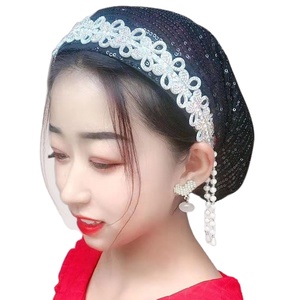 หมวกผ้าโพกหัวออกแบบใหม่พับได้สำหรับฤดูใบไม้ร่วงฤดูหนาวผ้าตาข่ายสีแดงมุก - Product Image 1